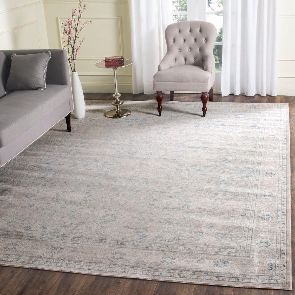 Gray Floral Synthetic Stain-Resistant 4' x 6' Rug