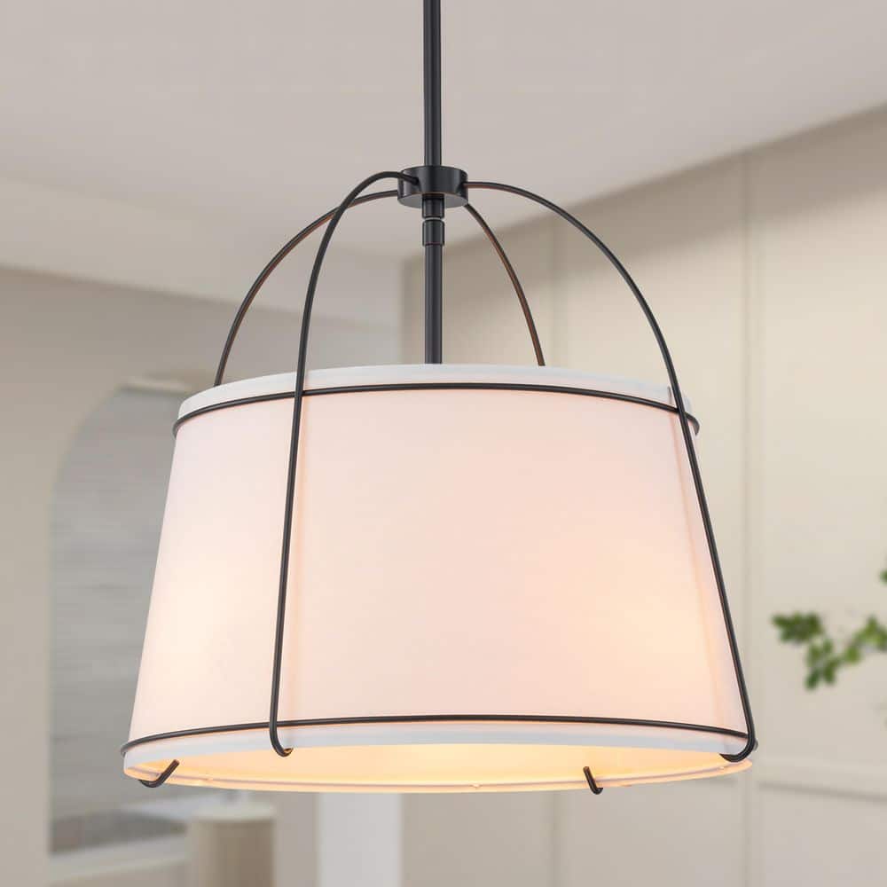 3 Lights Black Modern/Contemporary Fabric Drum Hanging Pendant Light price history on PriceWatchPro