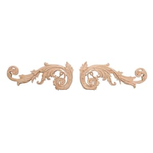3-7/8 in. x 9-1/8 in. x 1/2 in. Unfinished Medium Hand Carved North American Solid Alder Wood Onlay Acanthus Wood Scroll