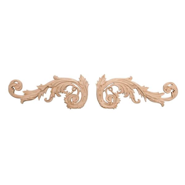 American Pro Decor 3-7/8 in. x 9-1/8 in. x 1/2 in. Unfinished Medium Hand Carved North American Solid Alder Wood Onlay Acanthus Wood Scroll