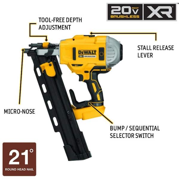 DEWALT 20V MAX XR Cordless Brushless 2-Speed 21° Plastic Collated Framing Nailer (Tool - The Home Depot