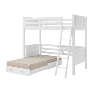 Arlington Wood Twin Loft Bed for Kids w/Underneath Desk, Fold-Out Futon and Climb-Up Ladder, White