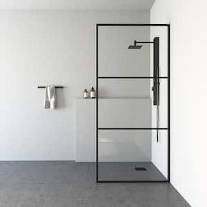 Divide 34 in. W x 74 in. H Framed Fixed Shower Screen Door in Matte Black with 3/8 in. (10mm) Clear Glass