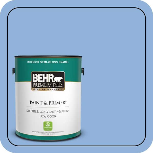 BEHR PREMIUM PLUS 1 gal. #580B-5 Cornflower Blue Semi-Gloss Enamel Low Odor Interior Paint & Primer