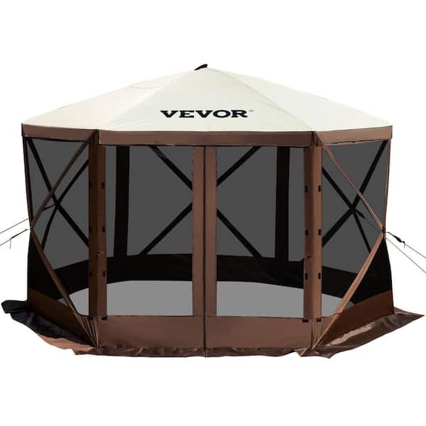 Camping Gazebo Tent 12 ft. x 12 ft. 6 Sized Pop-Up Canopy Screen Shelter Tent with Mesh Windows for Camping, Brown/Beige