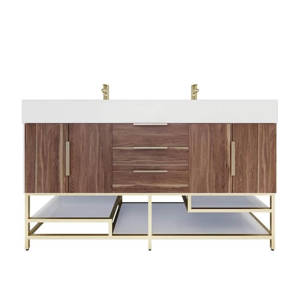 Bethany 59 in. W. x 20 in. D x 36 in. H Double Sink Freestanding Bath Vanity in White Oak with White Acrylic Top