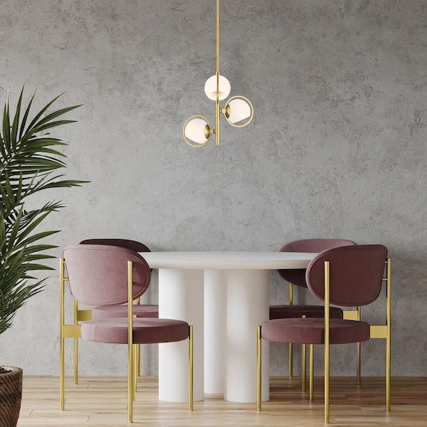 Teatro 60-Watt 3-Light Brushed Gold Modern Pendant Light with Etched Opal Glass Shade and No Bulbs Included