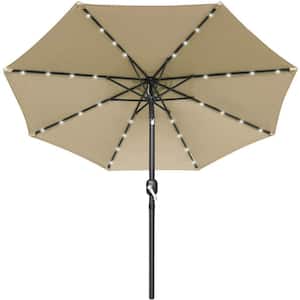 10 ft. Metal Market Solar Tilt Patio Umbrella in Beige with Crank and LED Lights