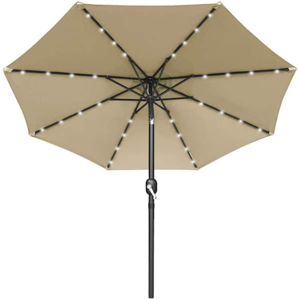 Alpulon 10 ft. Metal Market Solar Tilt Patio Umbrella in Beige with Crank and LED Lights