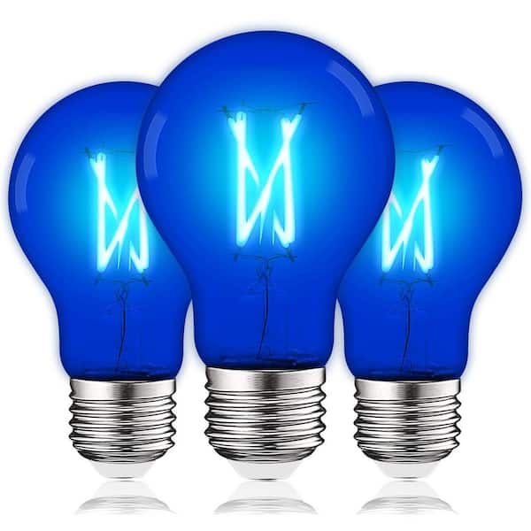 LUXRITE 60-Watt Equivalent A19 Edison LED Blue Light Bulb, 4.5W, Colored Glass Filament, UL, E26 Base, Indoor Outdoor 3 Pack
