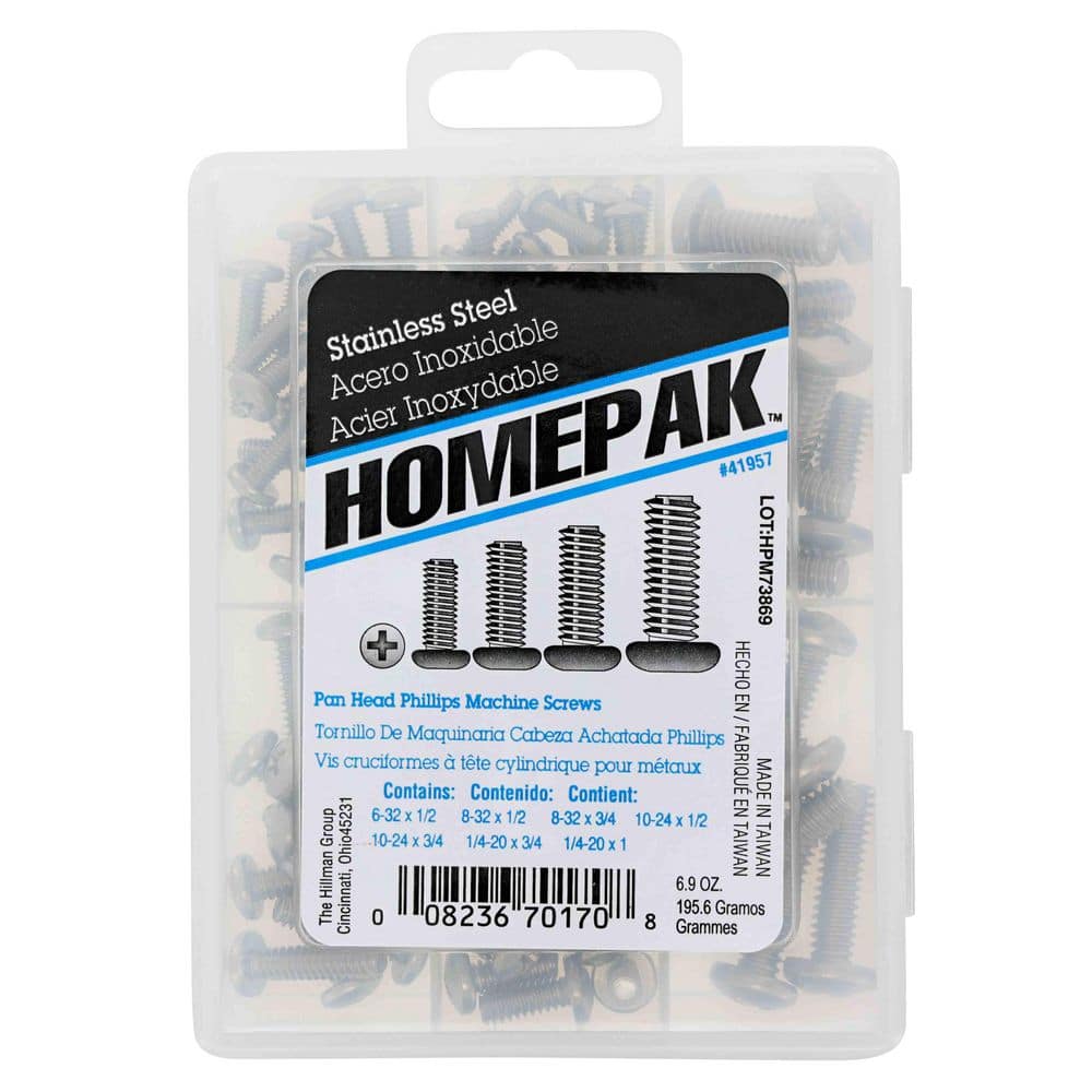 HOMEPAK 0.5 in. Stainless-Steel Pan Head Phillips Machine Screw Assorted Kit price history on PriceWatchPro