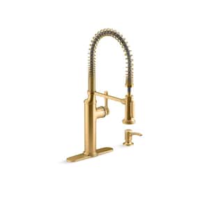 Sous Single-Handle Semi-Professional Kitchen Faucet in Vibrant Brushed Moderne Brass