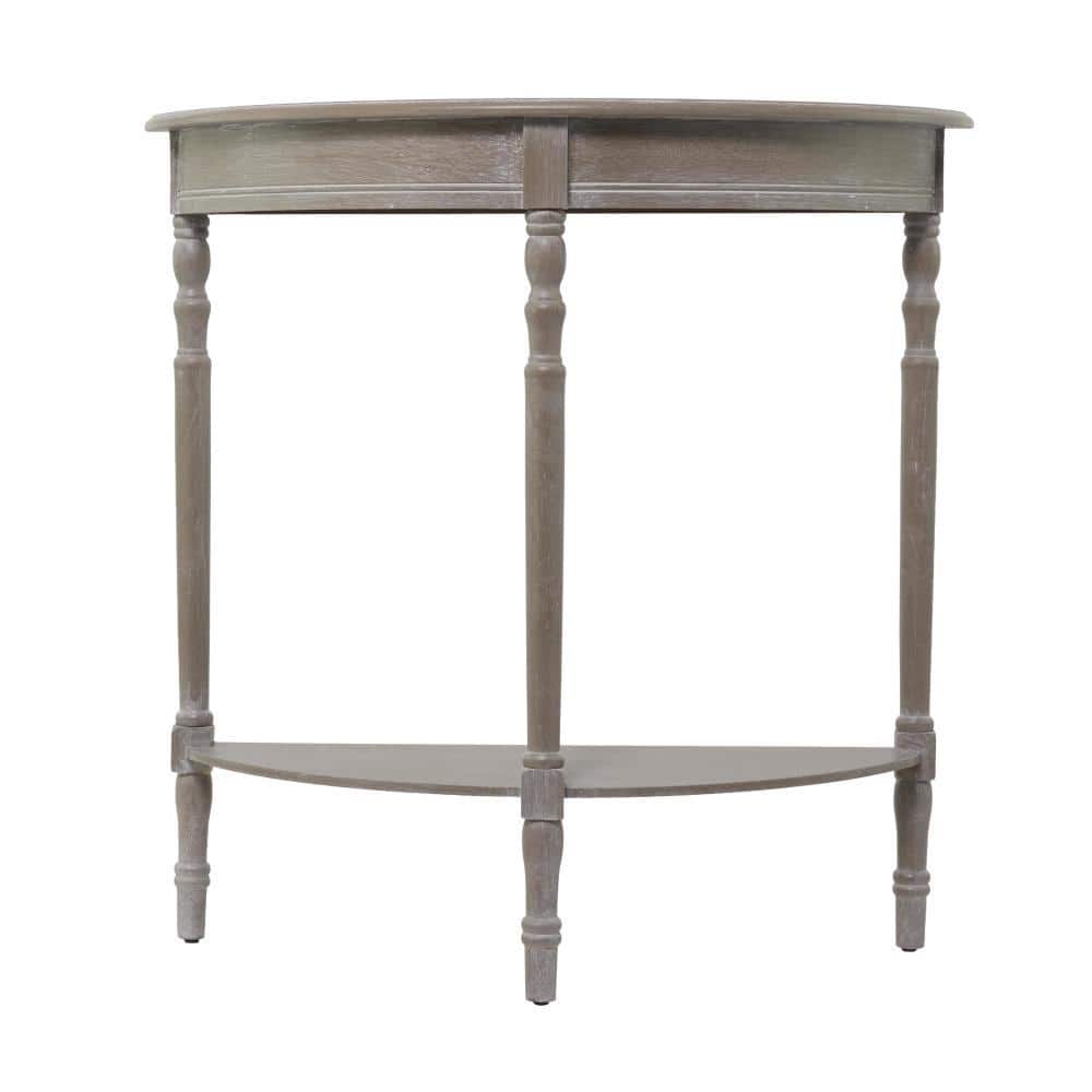 Charming Light Brown Demilune Console Table with Storage Shelf