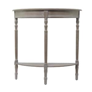 32 in. Light Brown Extra Large Half Moon Wood Half Moon 1 Shelf Console Table