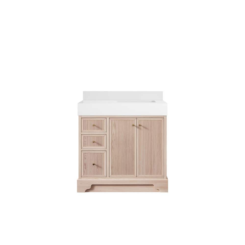 Manhattan Oak 36 in. W x 22 in. D x 36 in. H Right Offset Sink Bath Vanity in White Oak with 5 in. White Qt. Top price history on PriceWatchPro
