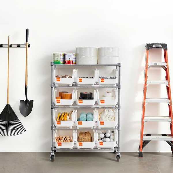 5-Tier Rolling Bin Storage Rack, 12 Organizer Bins, Steel Wire Shelving System with Wheels for Garage, 575 lbs. Capacity