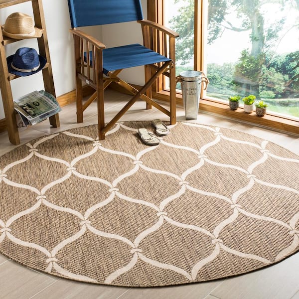Courtyard Brown/Beige 7 ft. Round Trellis Indoor/Outdoor Area Rug