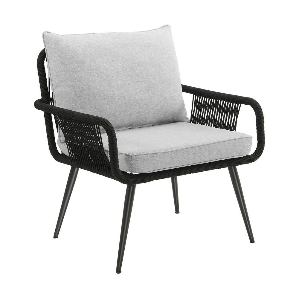 Andover Black Aluminum and Rope Outdoor Bistro Set with Cushions