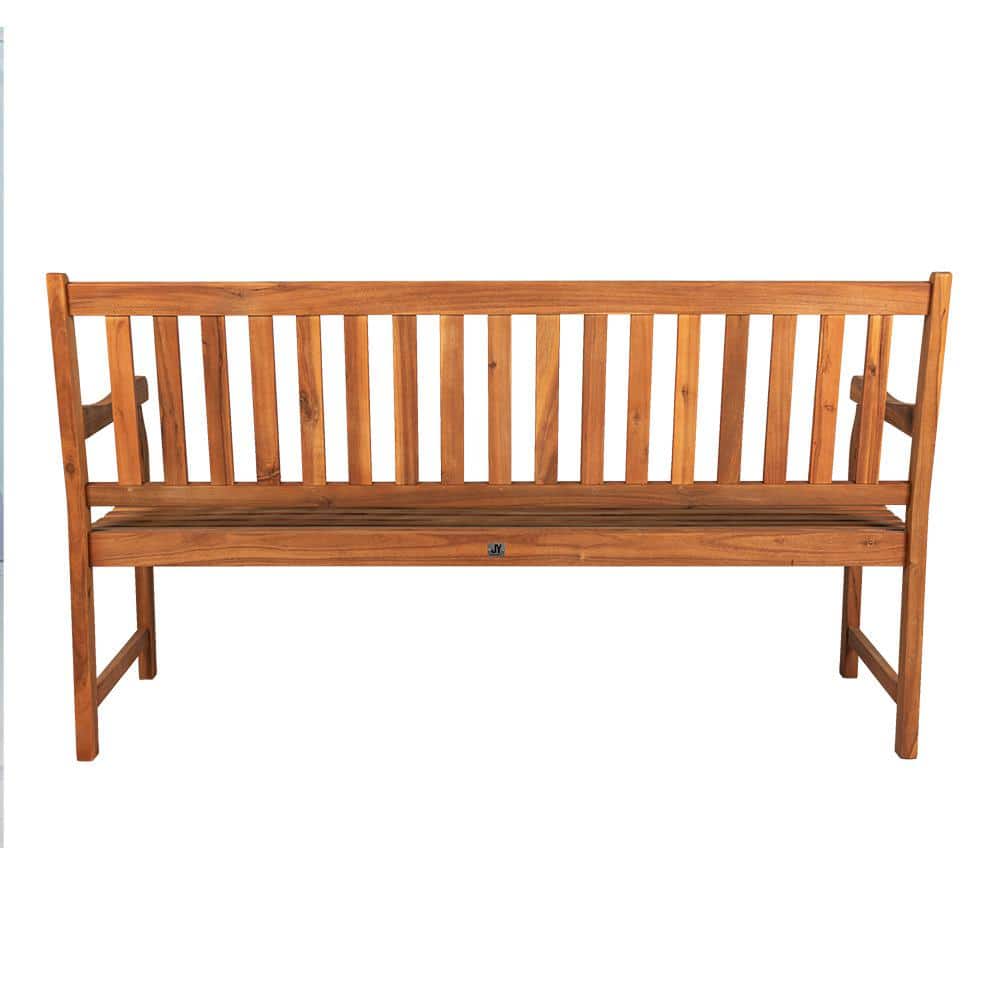 Laurel 59" Teak Acacia Wood Slat-Back Outdoor Garden Bench