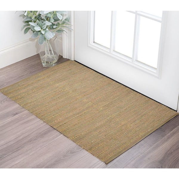 3 ft. x 5 ft. Blue Jute Striped Flatweave Handmade Area Rug