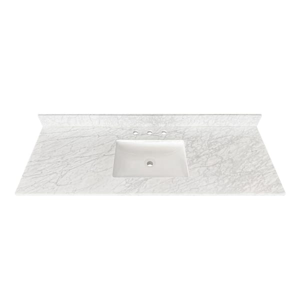 Home Decorators Collection 61 in. W x 22 in D Marble White Rectangular Single Sink Vanity Top in Carrara Marble