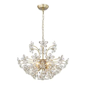 22.4 in. 6-Light Teresa Brushed Silver-Ish Champagne Flower Crystal Empire Chandelier with No Bulbs Included