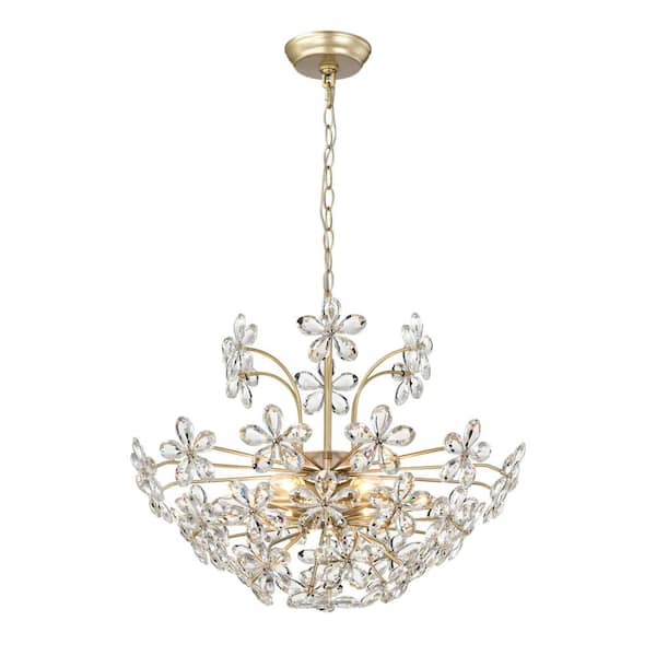 Jojospring 22.4 in. 6-Light Teresa Brushed Silver-Ish Champagne Flower Crystal Empire Chandelier with No Bulbs Included