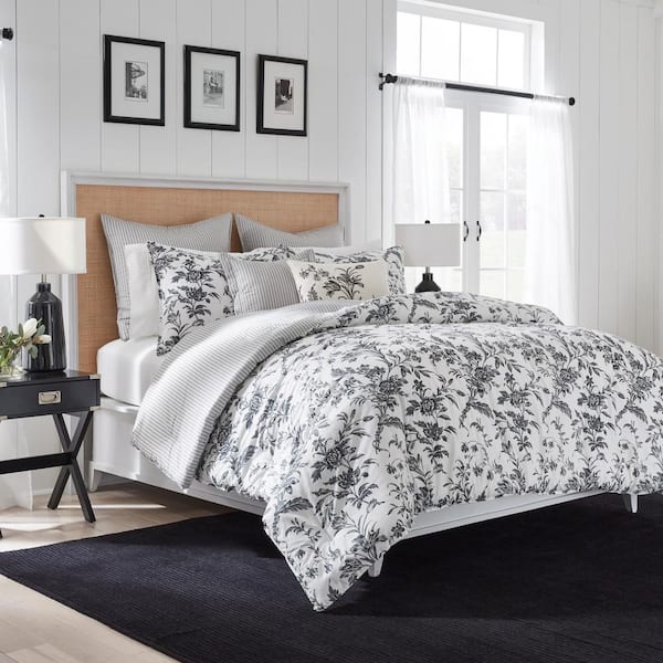 Laura Ashley Amberley 7-Piece Charcoal Gray Cotton Full/Queen Bonus  Comforter Set USHS8K1191280 - The Home Depot