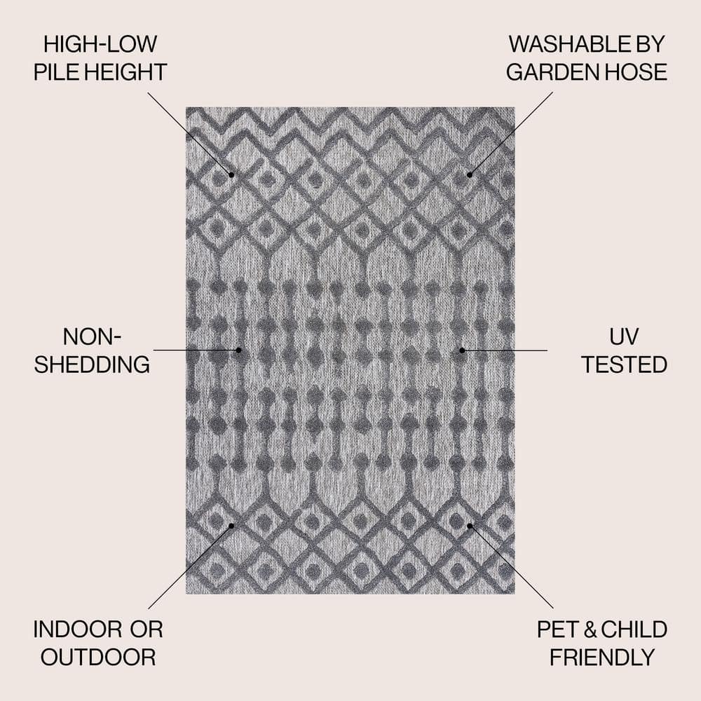 Handmade Reversible Dark Gray Geometric 8' x 10' Synthetic Area Rug