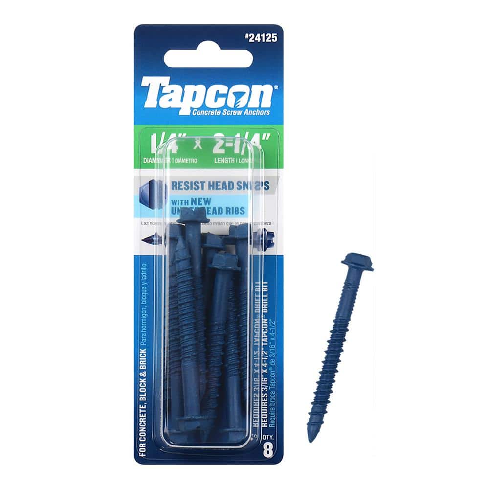 Washer Head 3/16 X 3-1/4 Concrete Masonry Screws Tapcon Anchor & Bit