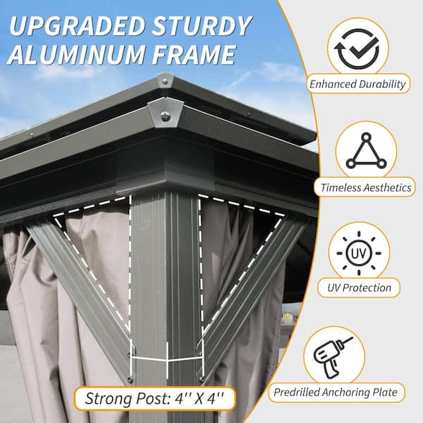 Grey 8 ft. x 10 ft. Metal Hardtop Gazebo with Galvanized Steel