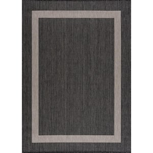Dark Grey/Light Grey 8 ft. x 10 ft. Bordered Indoor/Outdoor Area Rug