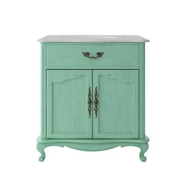 Provence 33 in. W x 22 in. D x 35 in. H Single Sink Freestanding Bath Vanity in Vintage Turquoise with White Marble Top