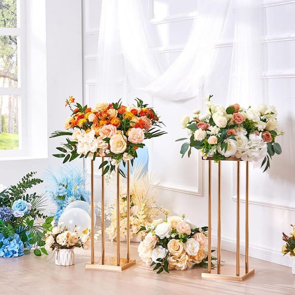 SKYSHALO 4-Pieces Gold Metal Column Wedding Flower Stand 23.6 in