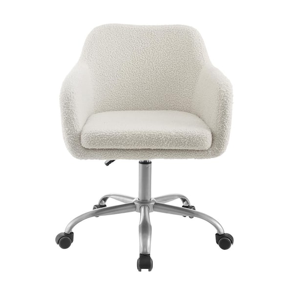 Linon Home Decor Barnes Fabric Seat Adjustable Height Rolling Office Task Chair in Cream Sherpa with Non-Adjustable Arms