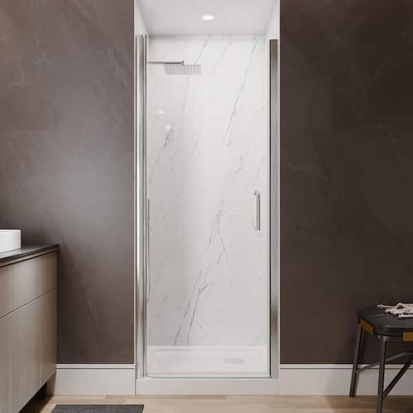 Victoria 30 to 32 in. W x 72 in. H Pivot Swing Frameless Shower Door in Brushed Nickel with Clear Glass