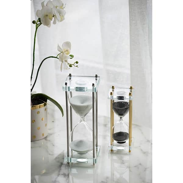 A & B Home Gold with Black Sand and Crystal Accent Modern Chic Hourglass