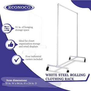 Pipeline Gloss White Metal Rolling Clothes Rack 51 in. W x 64 in. H