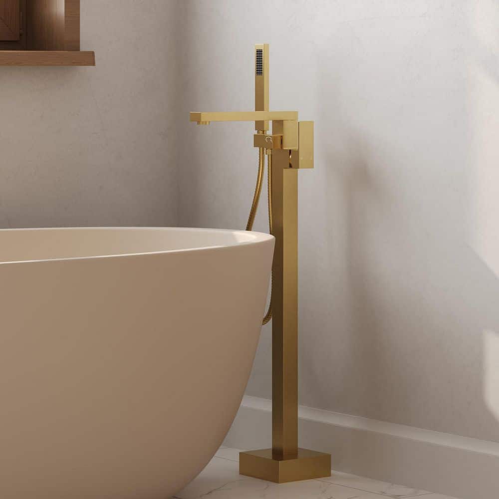 Floor Mount 2-Handle Freestanding Tub Faucet Claw Foot Tub Faucet Bathtub Filler with Hand Shower in Brushed Gold price history on PriceWatchPro