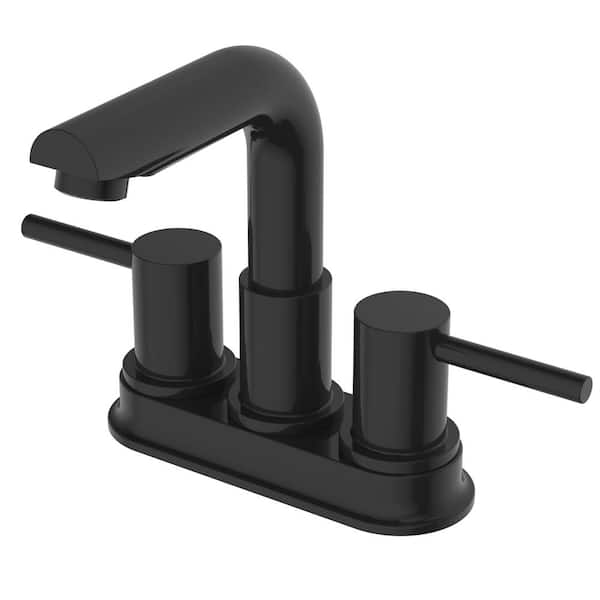 CMI Casmir 4 in. Centerset Top Mount Double Handle Mid Arc Bathroom Faucet with Drain Kit Included in Matte Black