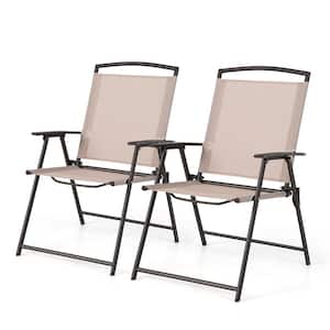 Patio Folding Chairs Outdoor Dining Chairs with Breathable Fabric and Rustproof Steel Frame (Set of 2)