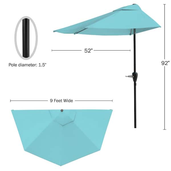 Pure Garden 9 ft. Half Round Patio Umbrella in Blue M150053 - The 