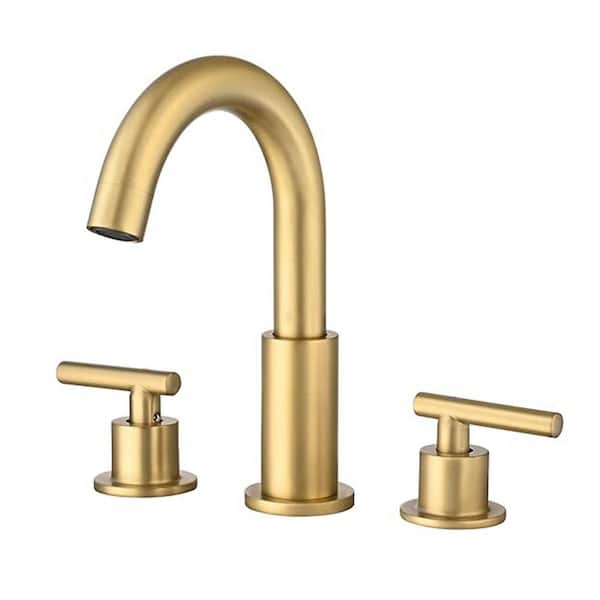 Modern 8 in. Widespread Double Handle Bathroom Faucet 3-Holes Water-Saving with Drain Kit in Brushed Gold