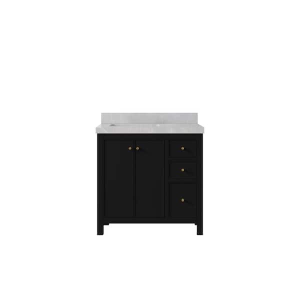 Willow Collections Chicago 36 in. W x 22 in. D x 36 in. H Single Left Offset Sink Bath Vanity in Black with 2 in. Pearl Light Gray qt. Top