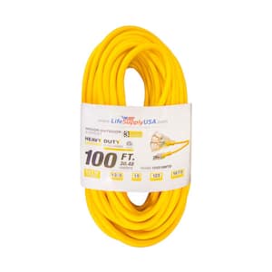 100 ft. 12-Gauge/3 Conductors, 3-Outlet 3-Prong, SJTW Indoor/Outdoor Extension Cord with Lighted End Yellow (1-Pack)