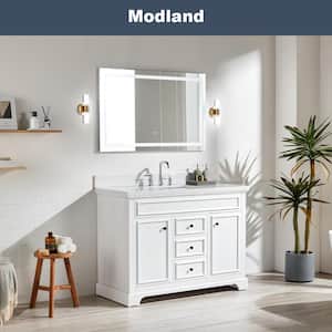 Vorx 48 in. W x 22 in. D x 35 in. H Single Sink Freestanding Bath Vanity in White with White Engineered Marble Top