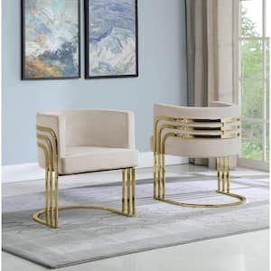 Paty Cream Velvet Gold Upholstered Barrel Chair (Set of 1)