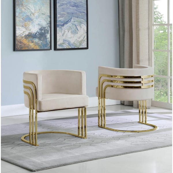 Best Quality Furniture Paty Cream Velvet Gold Upholstered Barrel Chair (Set of 1)