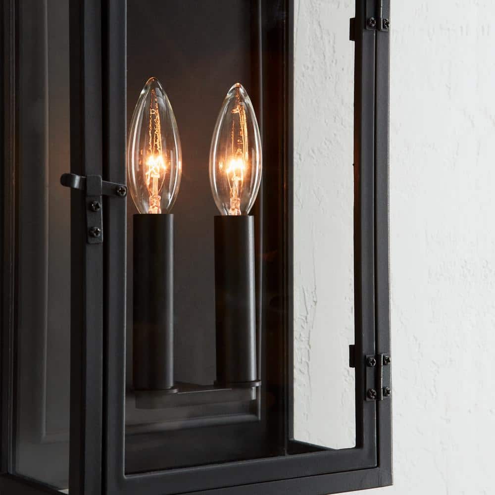 Black Aluminum 2-Light Outdoor Wall Lantern