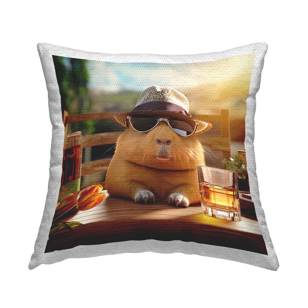 Capybara Enjoying Drink Outdoor Printed Throw Pillow by Jim Baldwin price history on PriceWatchPro